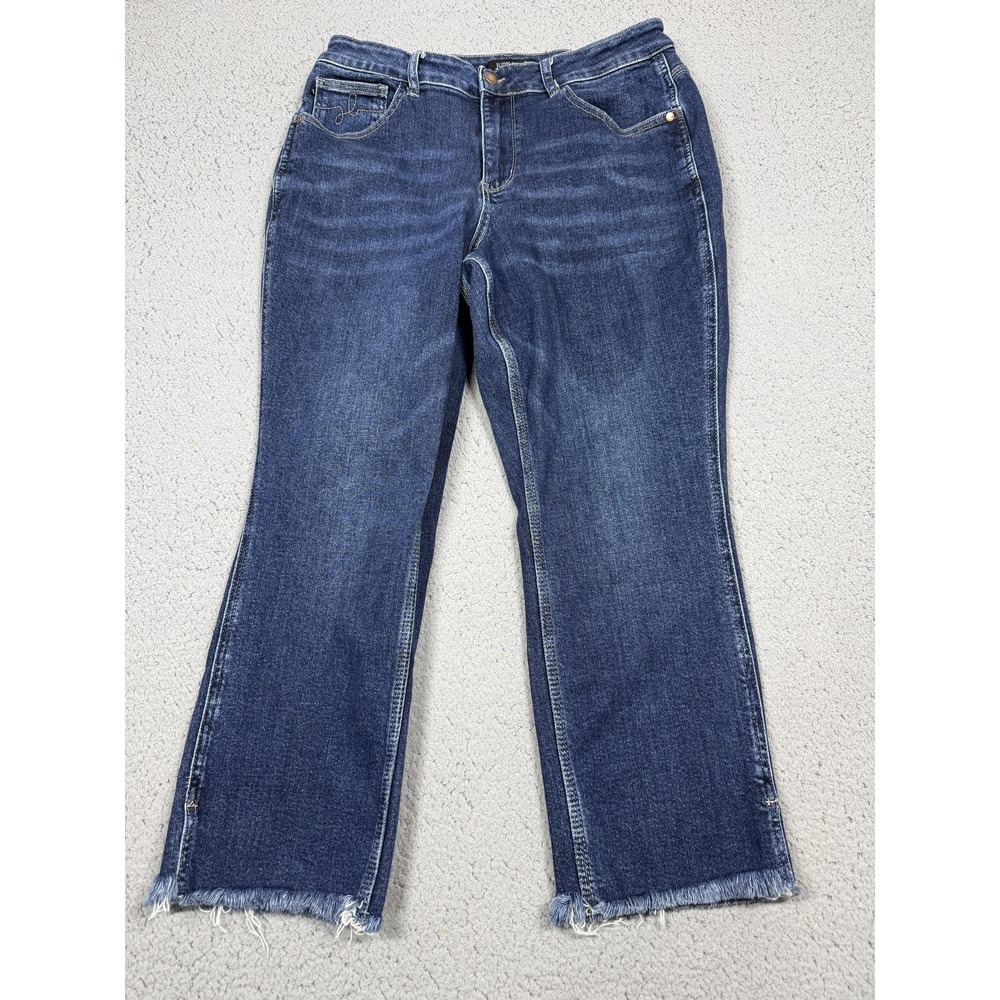 Judy Blue Jeans Womens‎ 14W Blue Cropped Raw Hem Fringe Stretch Denim JB88876 DK